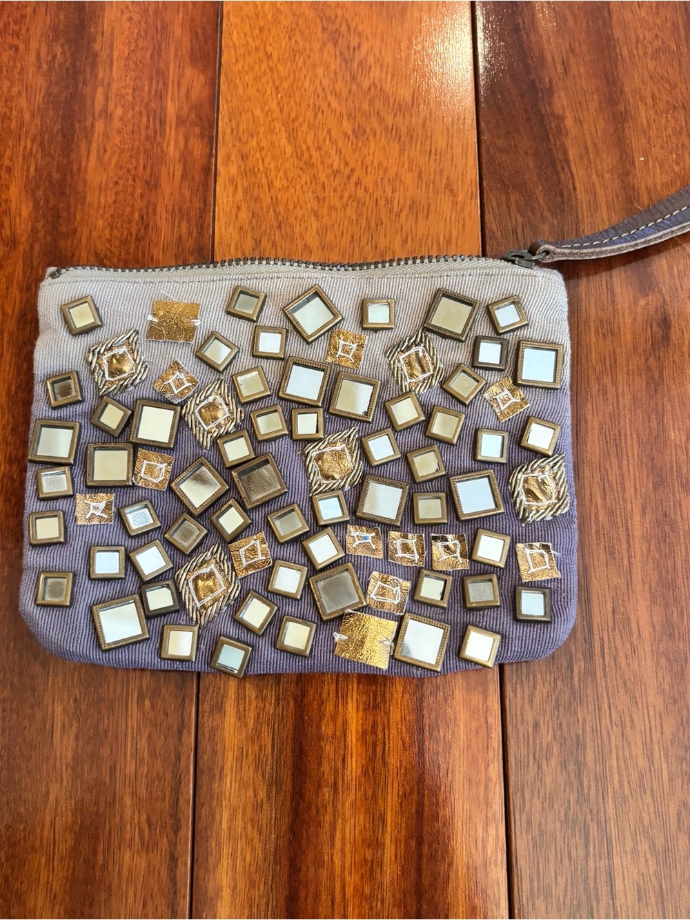 Jasper & Jeera Embellished Mirror Wristlet Clutch